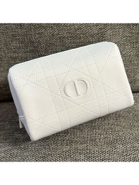 Dior Makeup Cosmetic Bag Pouch Quilted White Cross Stitching Small New Authentic